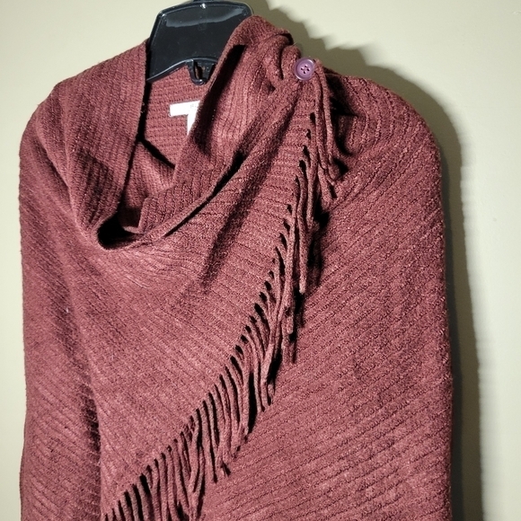 SUNG Alfred Sung xs fringed button up wrap style sweater burgundy boho - Picture 3 of 9